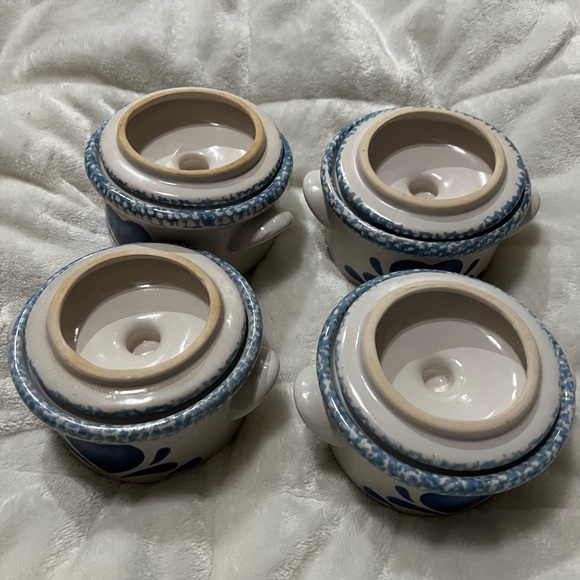 Corelle Jay Import Blue Hearts Spongeware crocks 4 bowls with lid - Picture 10 of 12